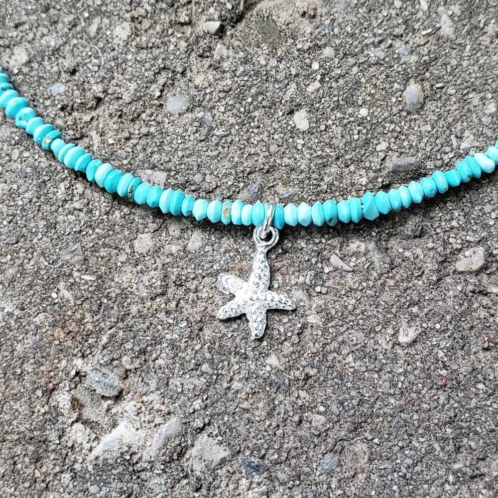 Beaded Turquoise Starfish Charm Anklet NWOT - Picture 3 of 4
